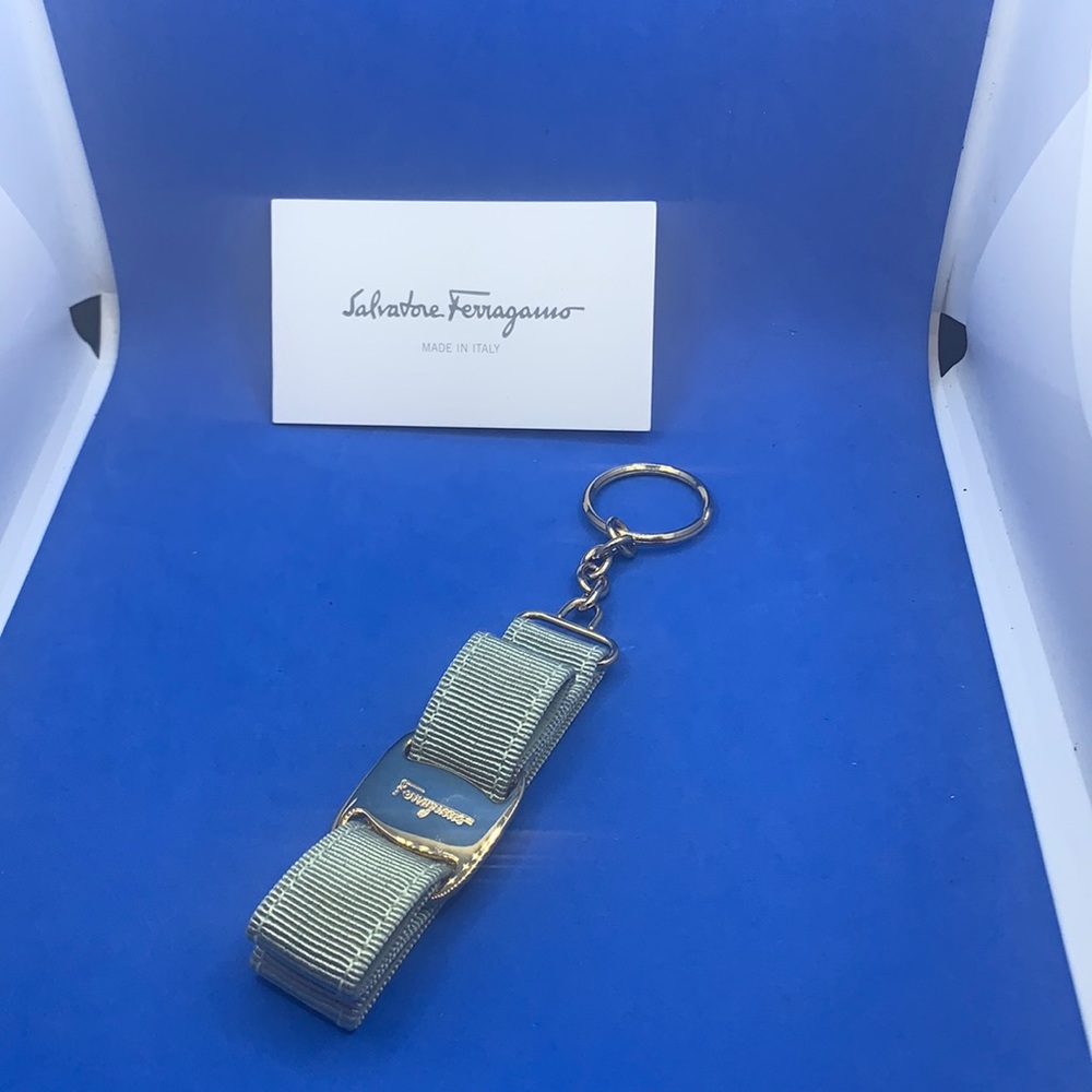 SALVATORE FERRAGAMO Mint sea green Bow Logo Key Chain Bag Charm